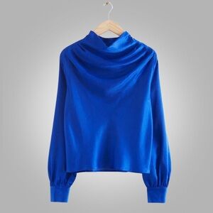 & Other Stories Vibrant Blue Cowl Neck Satin Blouse